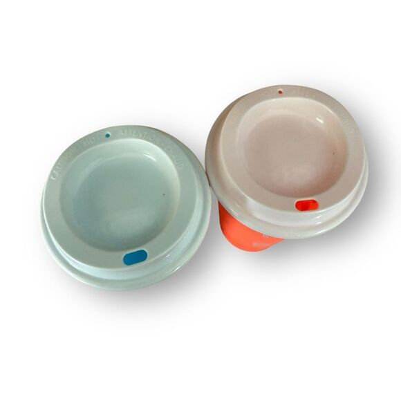 2 - Starbucks Reusable Grande 16 oz Hot Cold Cup Cups Bright Orange Baby Blue - Picture 11 of 13